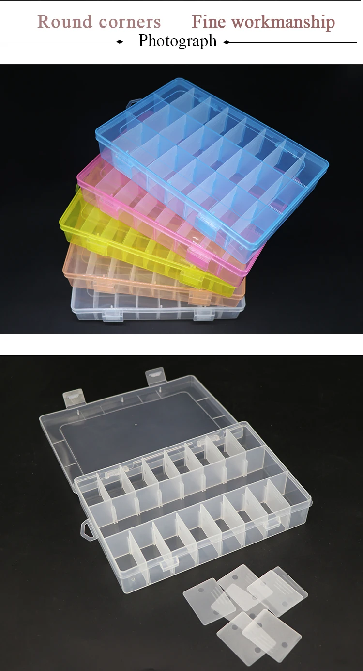 Weisheng Custom 35mm PP Case with Removable Compartments Plastic Storage Case 24 Slots Storage Craft Box Organizer