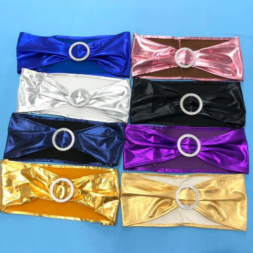 Elastic Lycra Cheaper Royal Metallc Gold Chair Bands Elastic Banquet