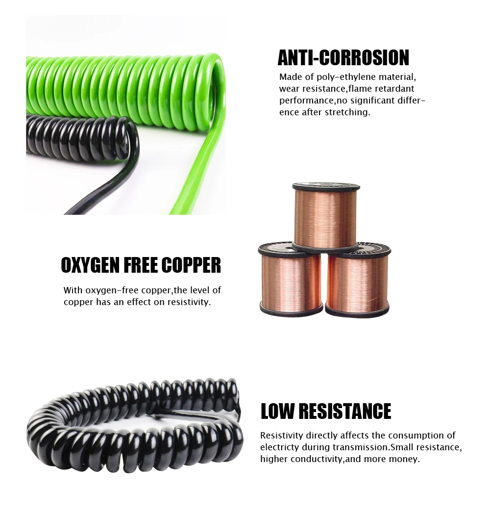 spring coiled electrical wire orange color 3 core 4mm flexible spiral cable coiled cable, View