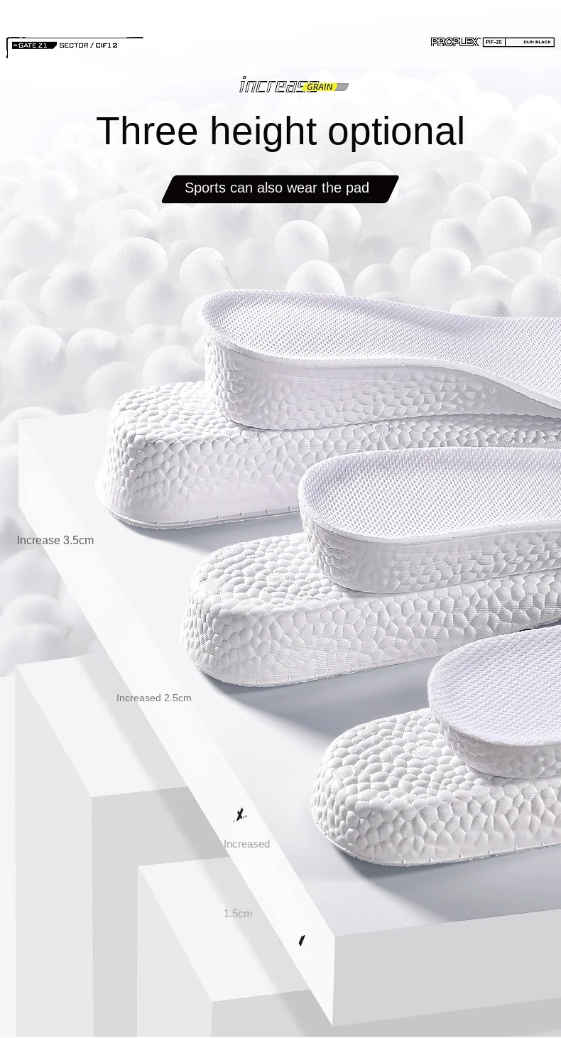 Popcorn Height Increasing Insoles Soft Shock Absorbing Pads