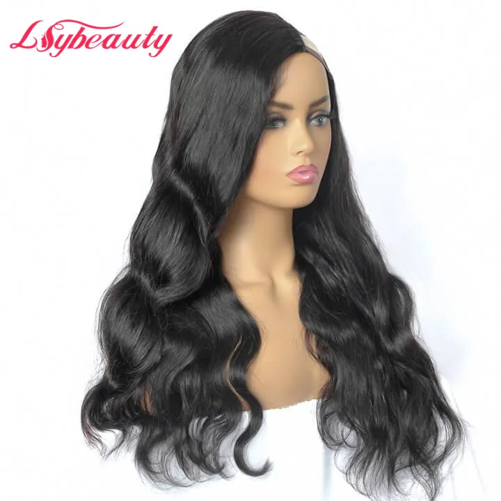 Lsy Beauty Hot Selling Side Part Indian Body Wave U Part Wig With Clips Natural Human Hair Wigs Blended With Natural Hair .jpg