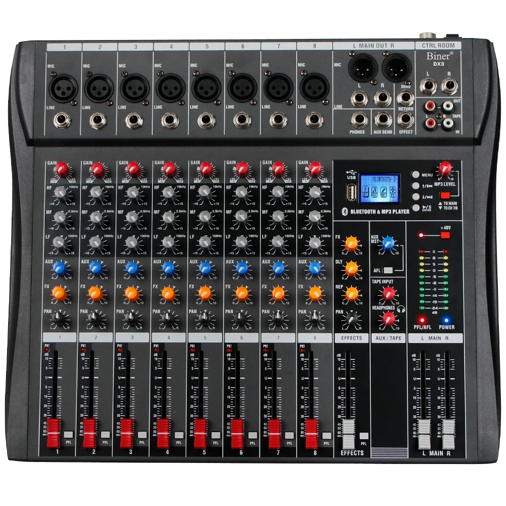 Biner Dx8 Professional Audio Mixer Performance 8 Channel Mixing Console ...