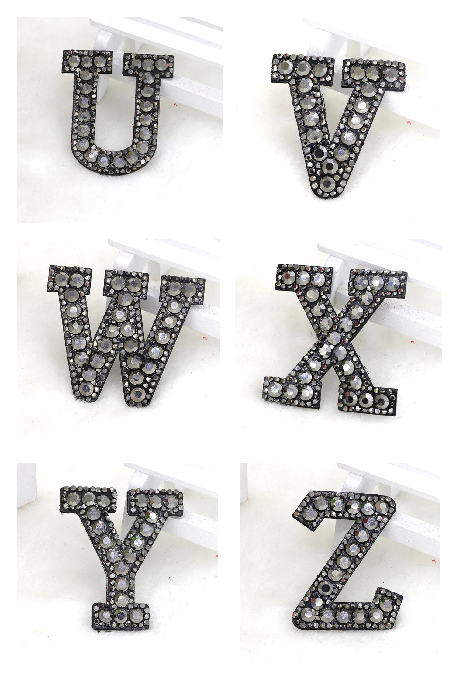 Fashion Crystal Letter Patches Handmade Gunmetal ...