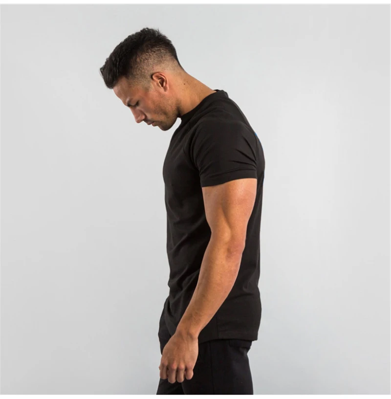 Cotton Fabric Loose Style Men Tshirt Sports Short Sleeve Fitness Gym Clothes