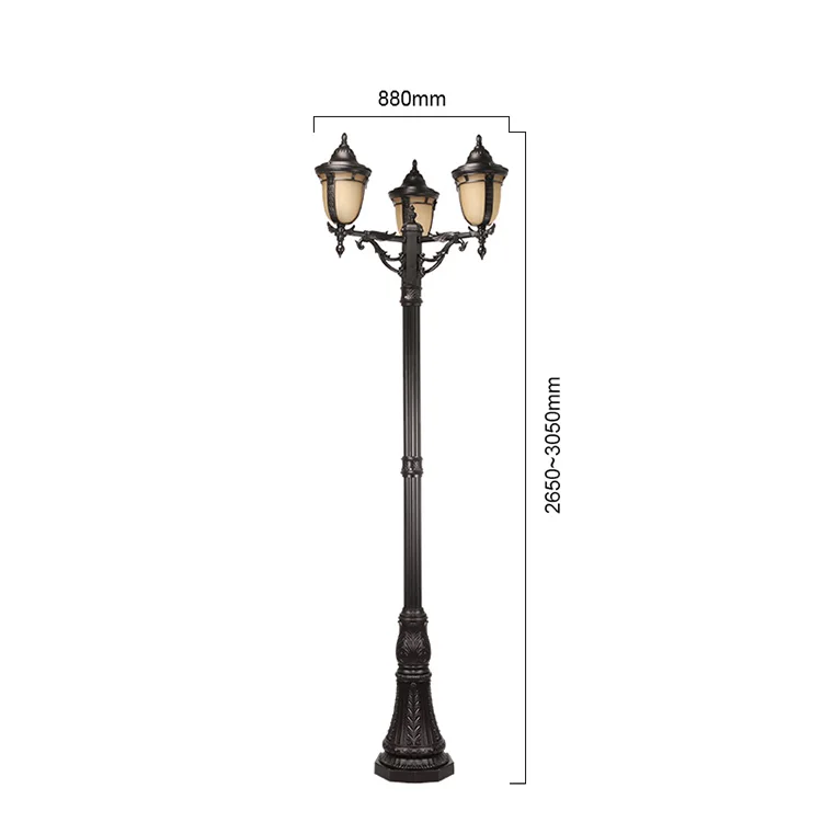 Three arms four arm Post Lamp vintage garden light park light street lamp For Sale