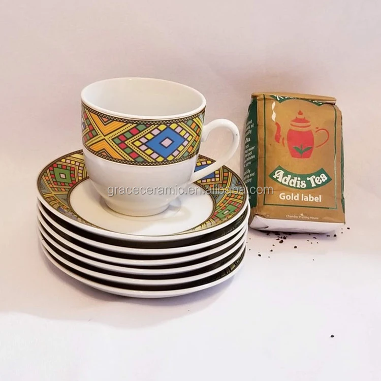 90ml Ceramic Fine Porcelain Traditional Ethiopian Coffee Cup Set Jebena