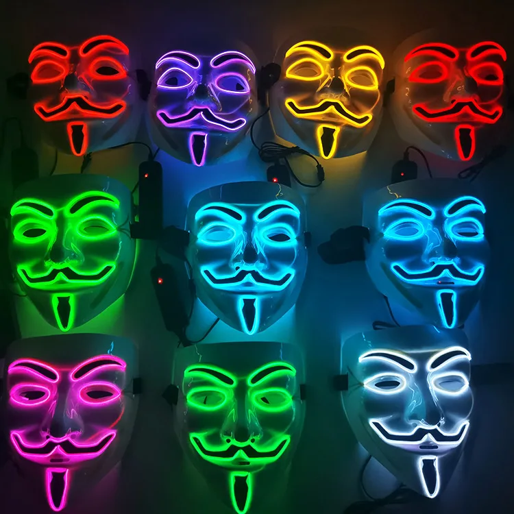 Details about   LED EL Neon Mask Halloween Anonymous Vendetta Guy Fawkes Light Up Glow Fancy 