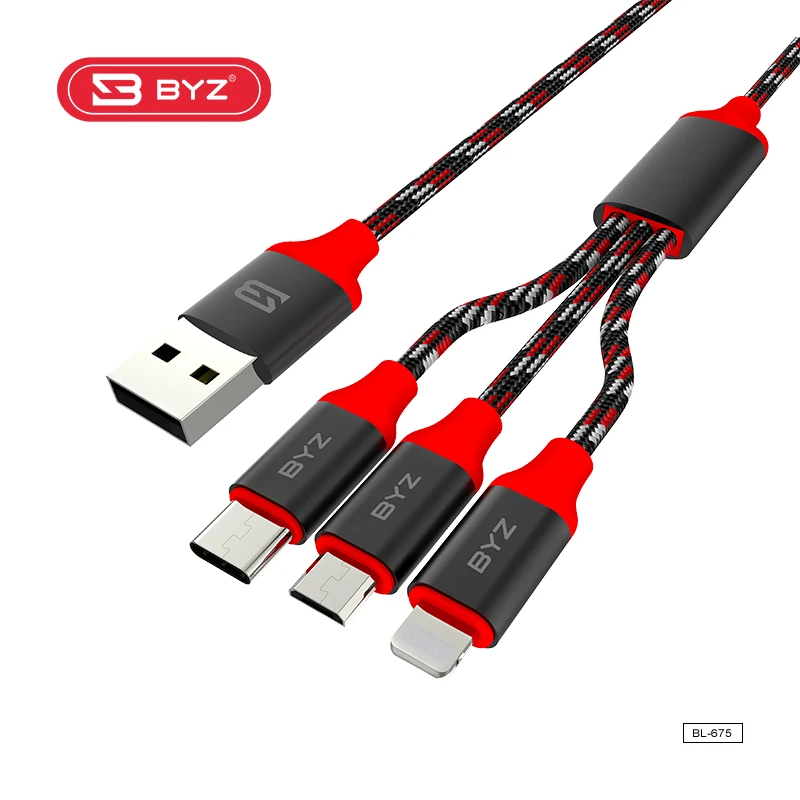 The best quality BYZ high speed nylon braid data cable 3 in 1 multiple function USB cable support for type-c iphone micro cable - ANKUX.COM