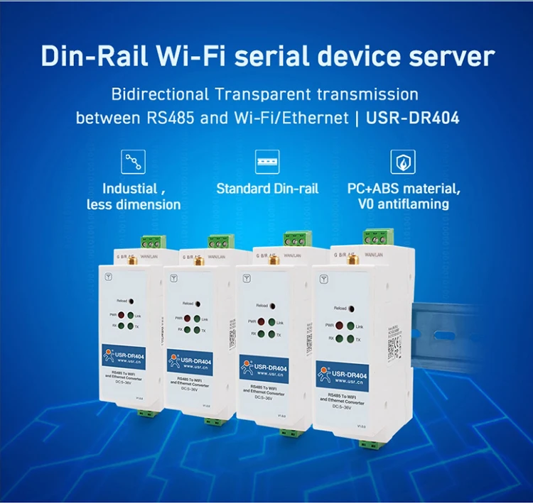 USR-DR404 Din-Rail  Industrial-grade WiFi Serial Device Server