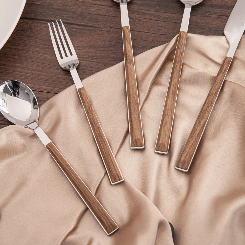Hot Sell Long Wooden Handle Flatware Cutlery Set Buy Fork And Knife