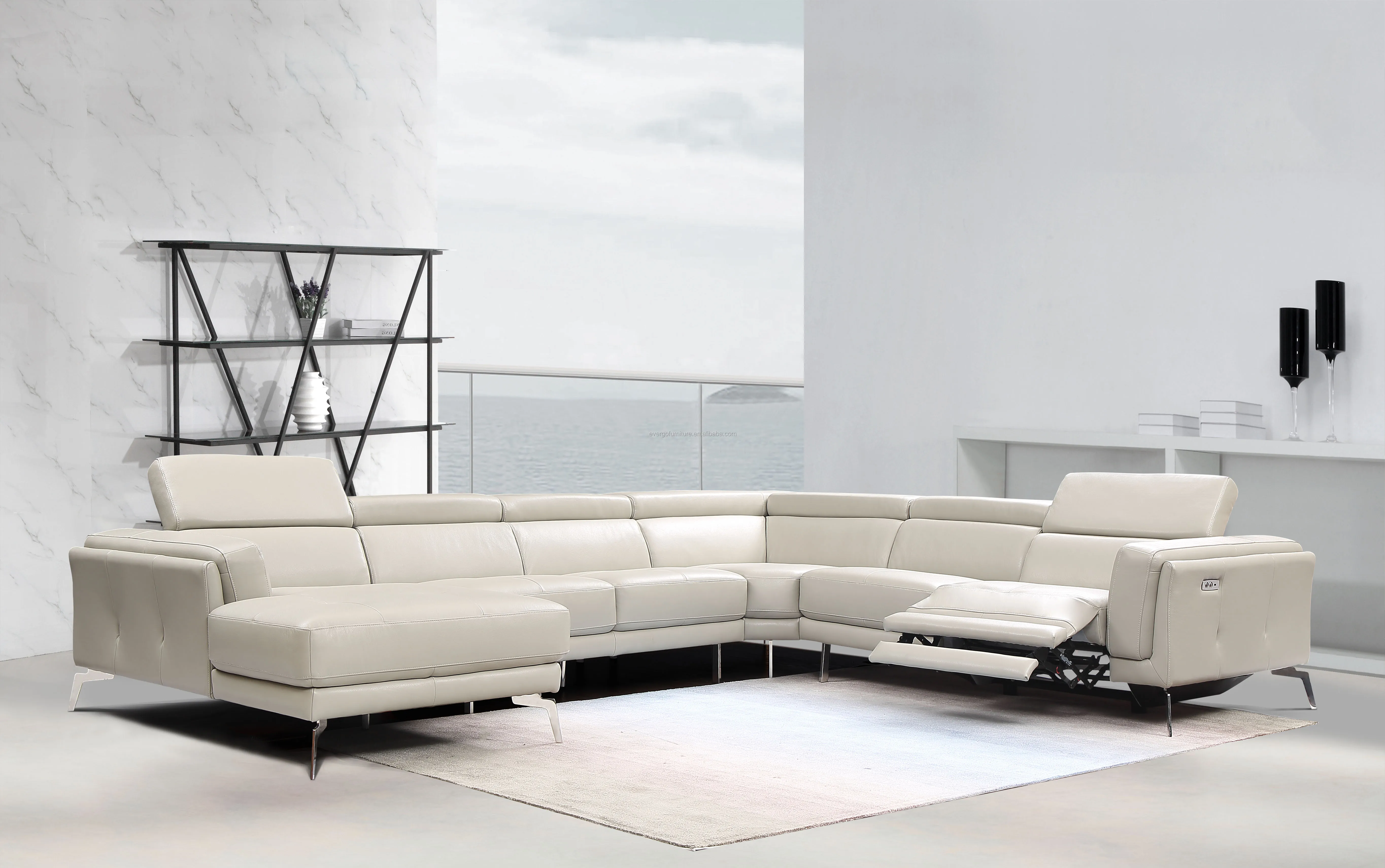 Modern Style C Shaped Furniture Italian Leather Couch Sectional Sofa