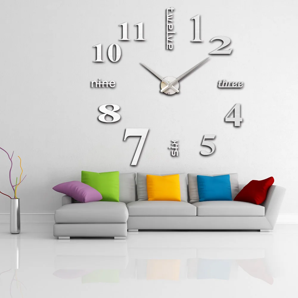 Large Digital Mirror Wall Clock Silent Watches Acrylic DIY Sticker Modern L&6 