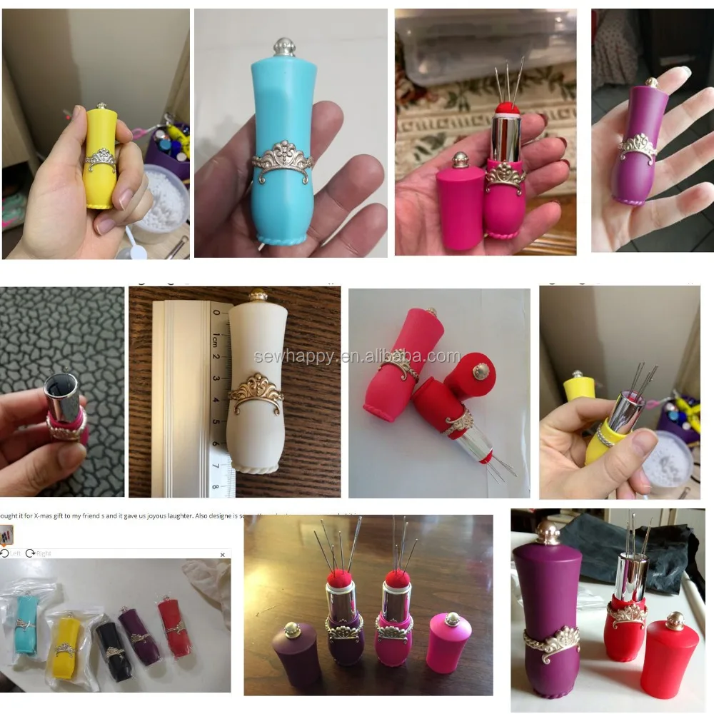 New Craft Lipstick Shaped Needles Pin Cushion With 5 Sewing Needles