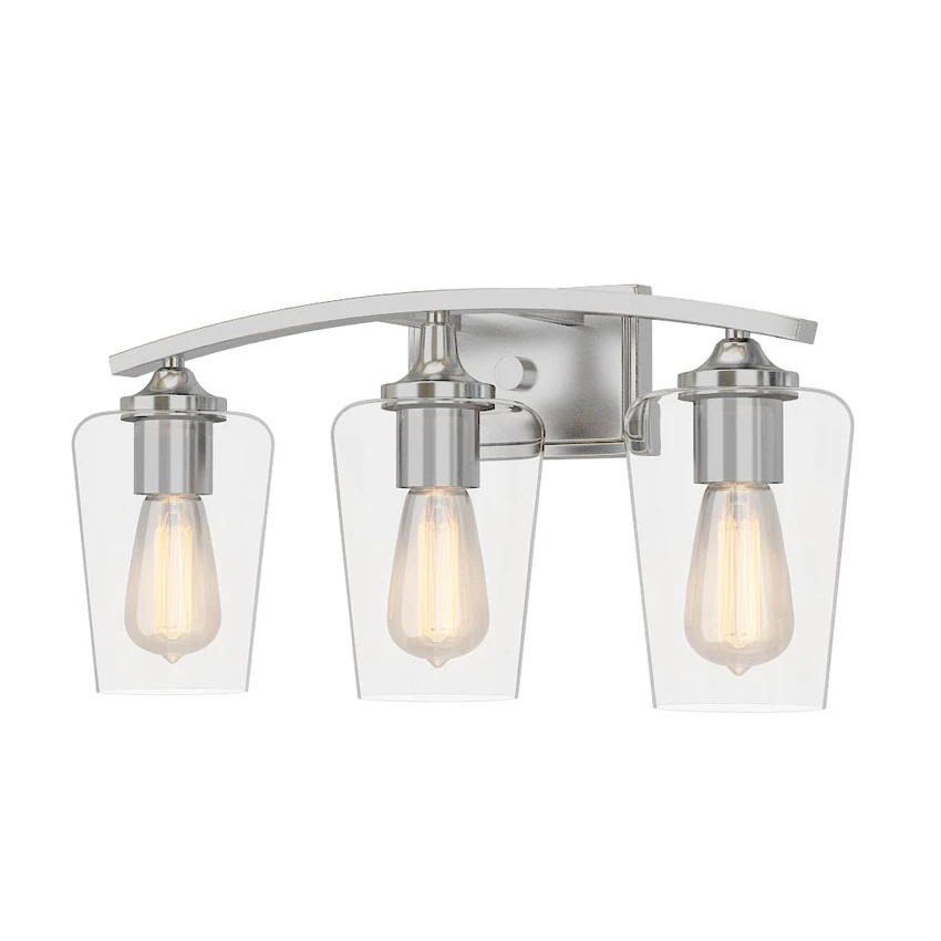 Modern Clear Glass Brushed Nickel Bathroom 3 Light Vanity Light Fixtures