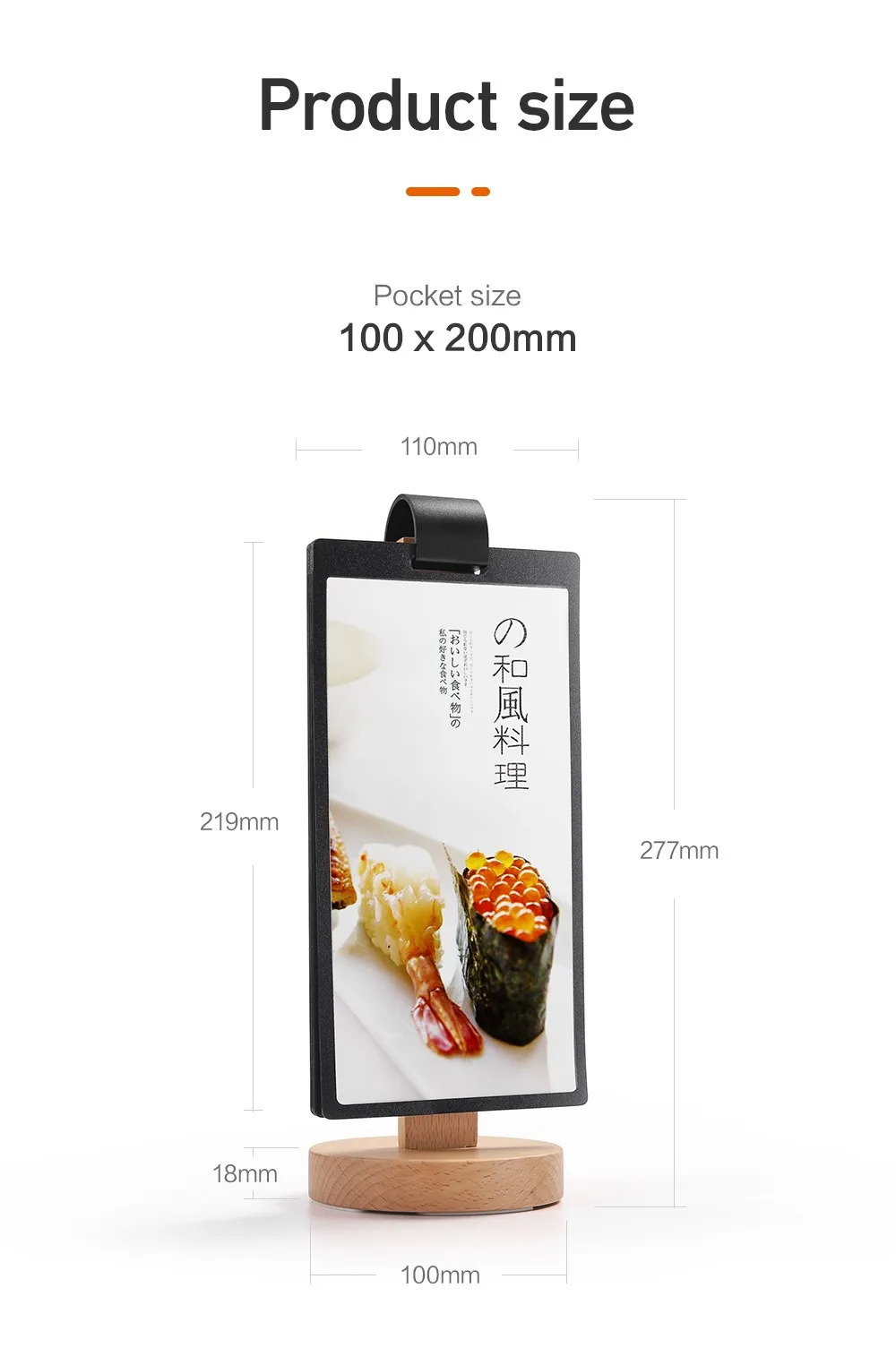 100*200mm Pvc Wood Base Pageturning Tabletop Card Sign Menu Holder For