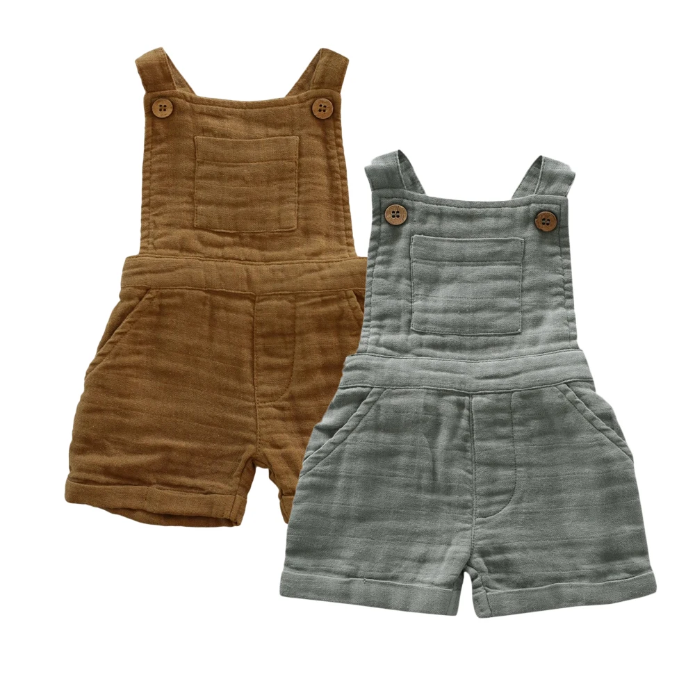 Unisex Baby Muslin Shortall Jumpsuit Toddler Kids One Piece Outfit With
