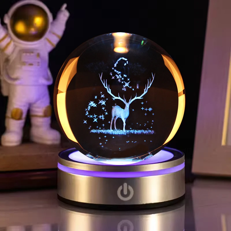 SMALL BRIDGE CRYSTAL 3D Laser Carved Clear K9 Crystal Glass Ball Feng Shui Style LED Base for Wedding Love Souvenirs Gift manufacture