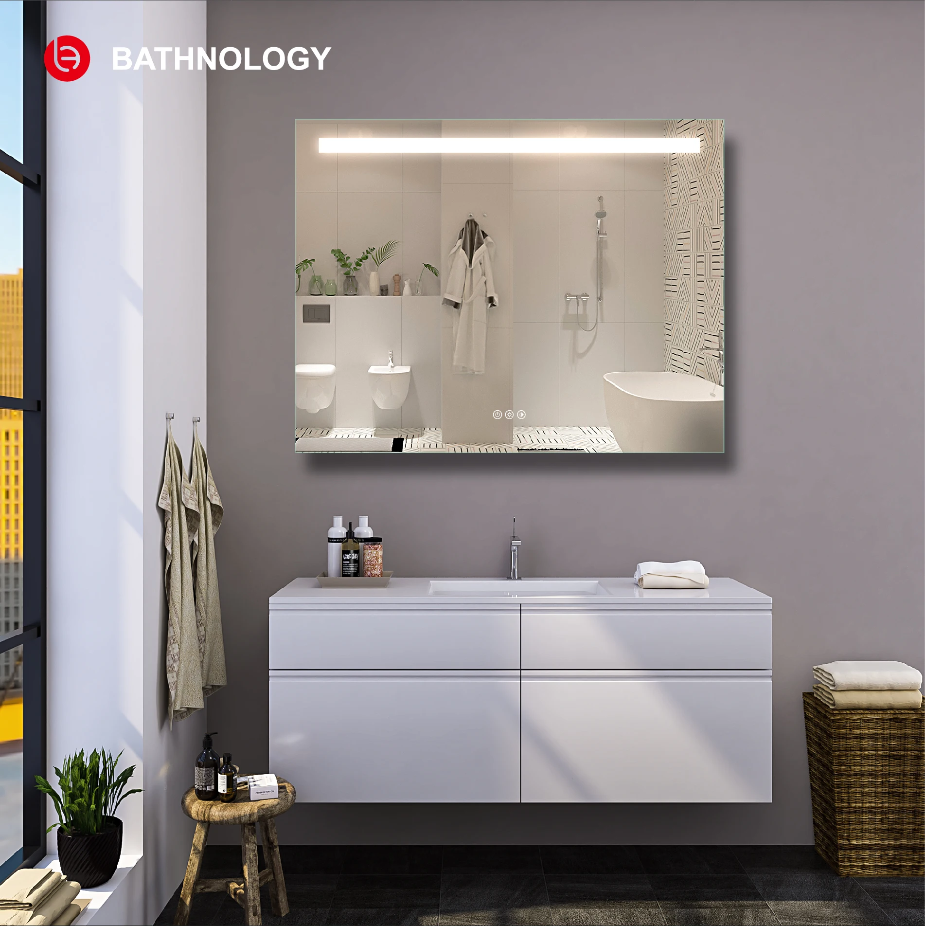 Modern Hotel MFT9070DBL Residential Waterproof Decor Wall Lighted Backlit Vanity Bathroom Smart Bath Led Mirrors