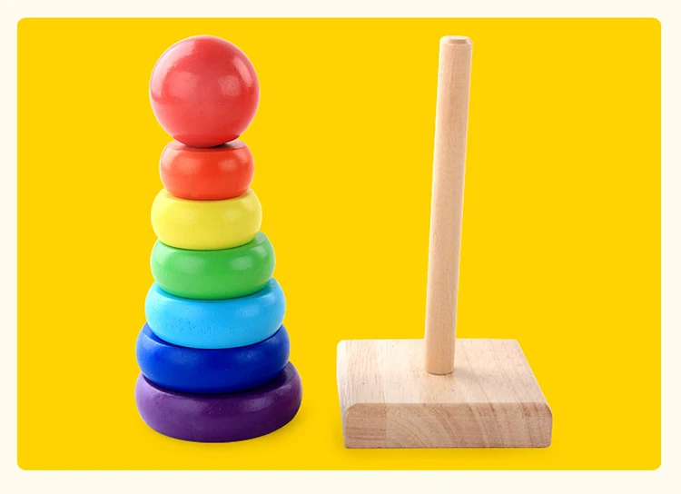 Stacking Blocks with Wood Rings Stacking Rings Baby Toy Boxiki kids Colorful Wooden Rainbow Stacking Toy Wooden Blocks for 3+ Years Old 