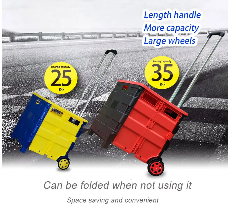 Plastic Rolling Hand Pull Push Tool Supermarket Trolley Foldable Utility Folding Shopping  Cart Trolley