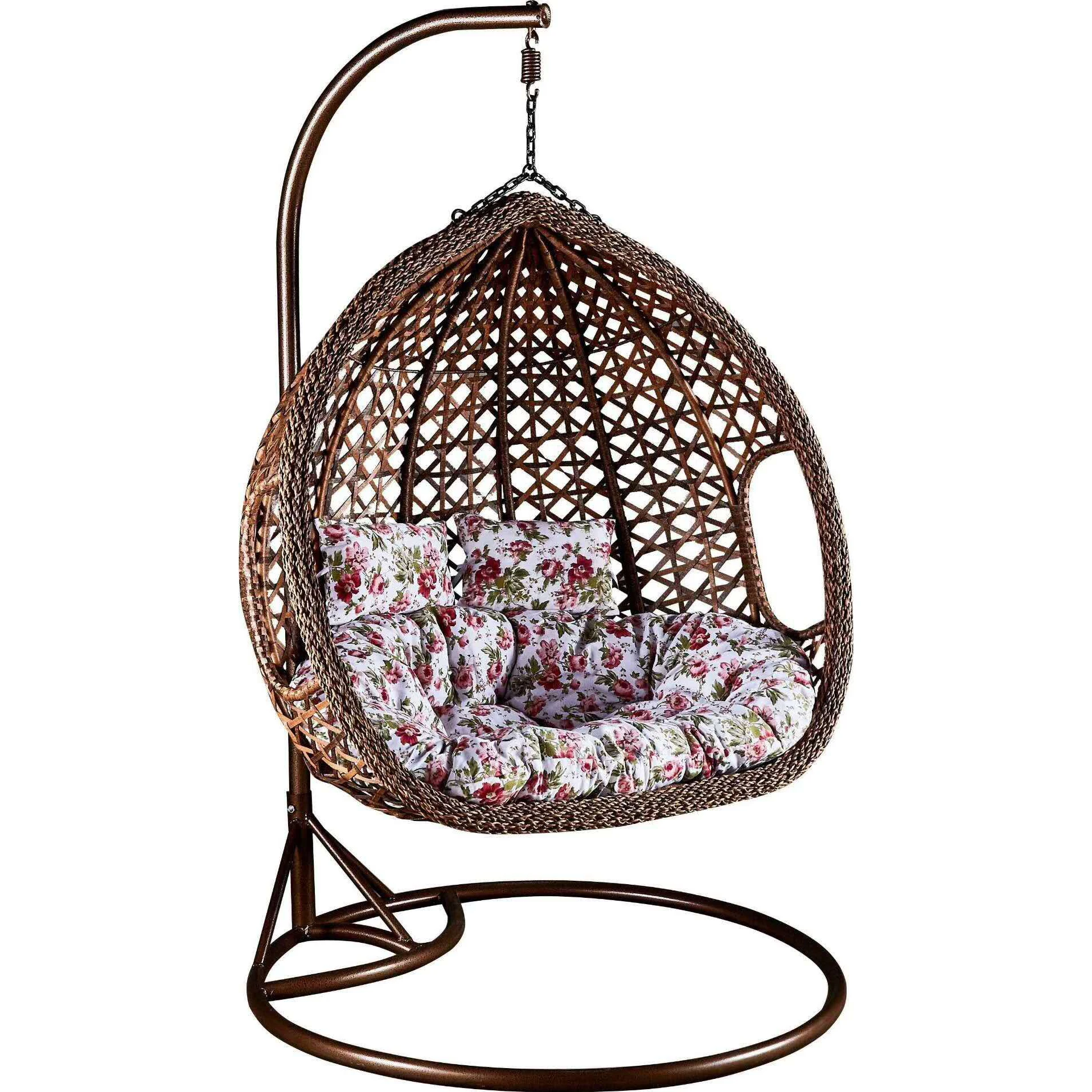 Outdoor Rattan Swing Chair With Metal Stand Lover Seat Garden Furniture