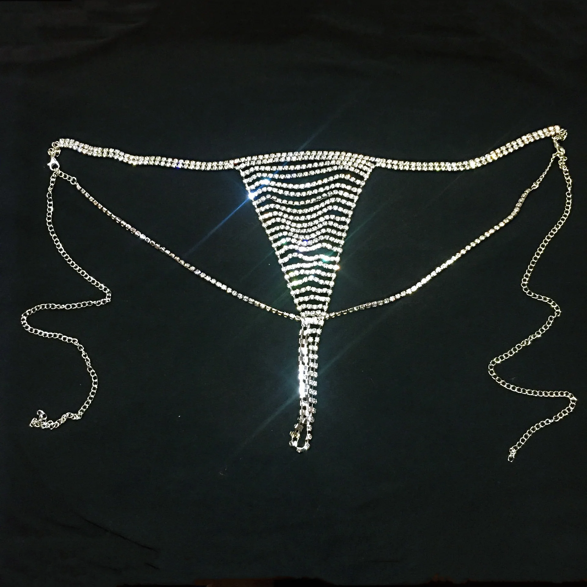 Sexy Simple Rhinestone Silver Chain Thong Jewelry Crystal Bikini