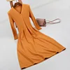 SW-012 new fashion cotton cashmere woolen line sweater dresses for women fall winter Got-up figure long sleeve A-line skirt