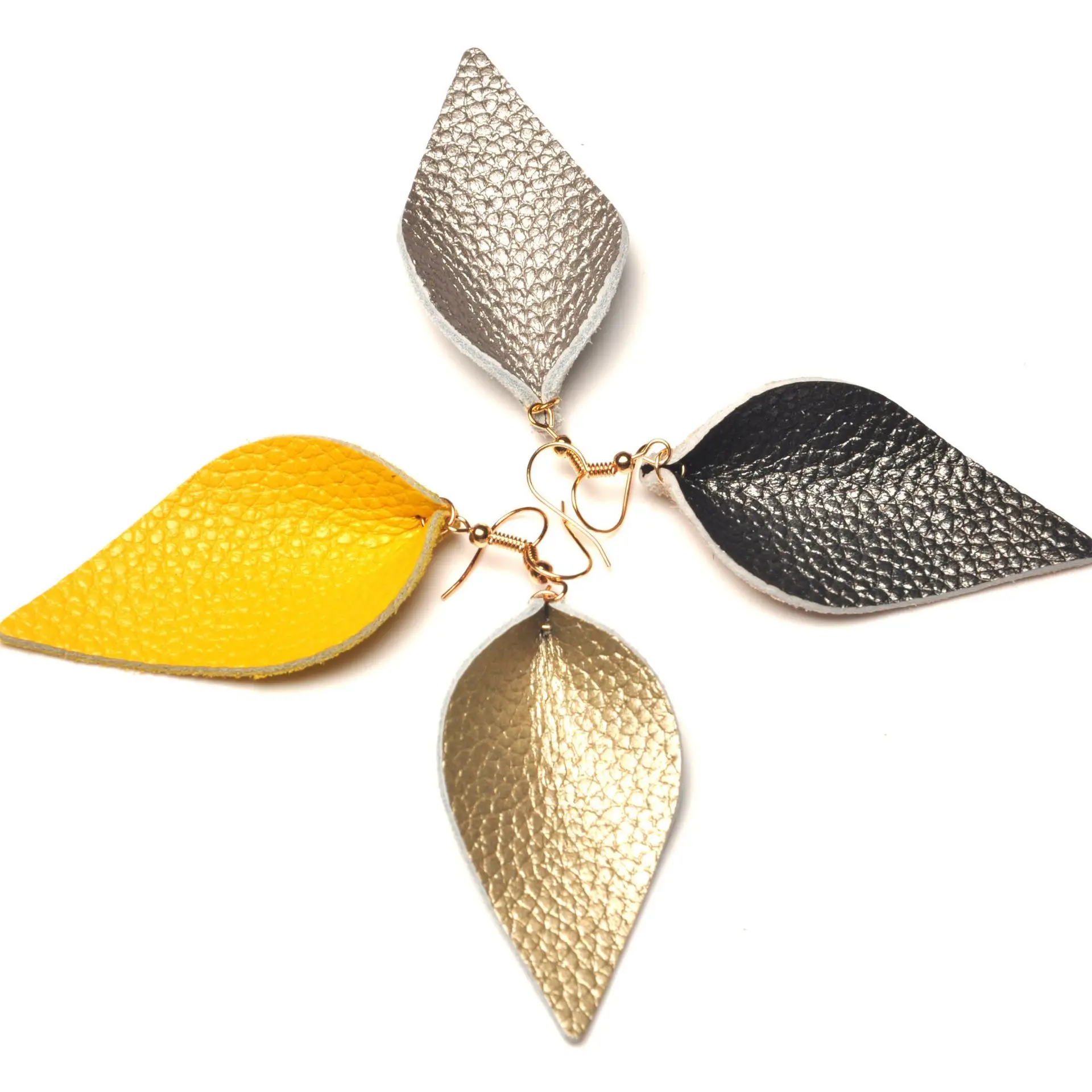 定制时尚真叶皮革耳环皮革叶泪滴耳环 - buy 叶皮革耳环,皮革泪滴耳环