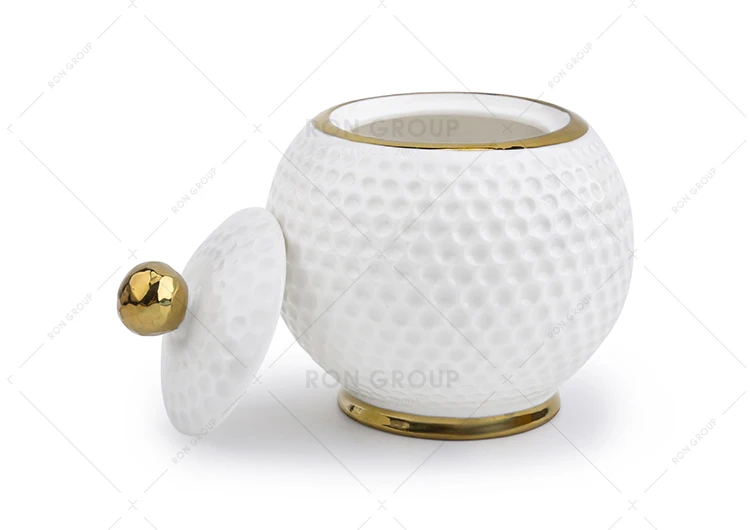 Custom Crystal Round Small Bottle Wedding Gold Rim Porcelain Canister Tableware Storage Ceramic Sugar Pot Candy Jar with Lid