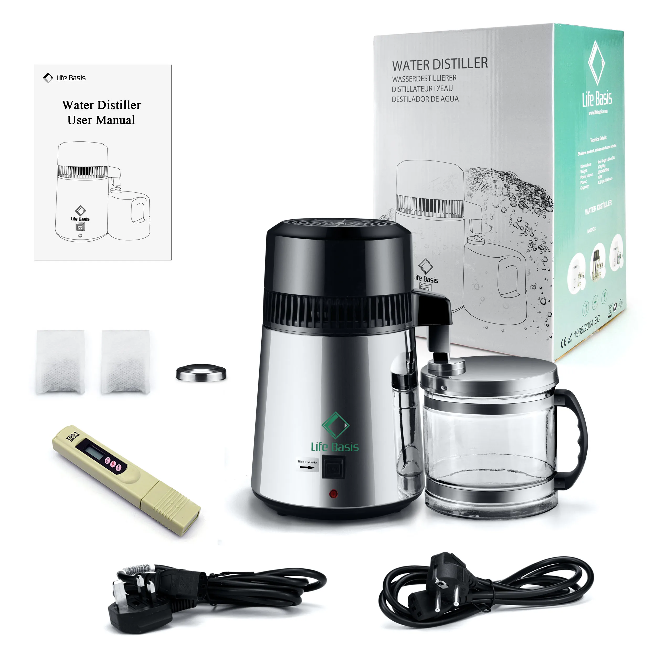 Home Countertop Pure Water Distiller Water Purifier with Glass Container