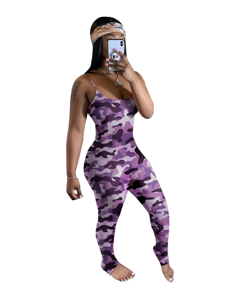 2020 Summer Sexy Ladies Strap Rompers Bodycon Stretchy Wrinkle Camouflage Print Plus Size Women One Piece Jumpsuits