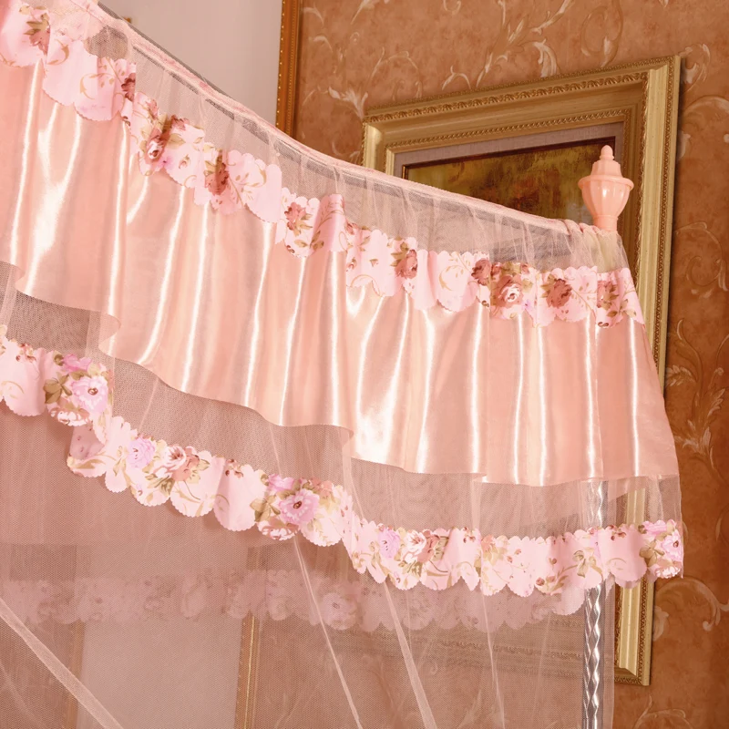 Pastoral European Three Doors Palace Pink Indoor Outdoor Decoration Bed Anti Mosquito Net