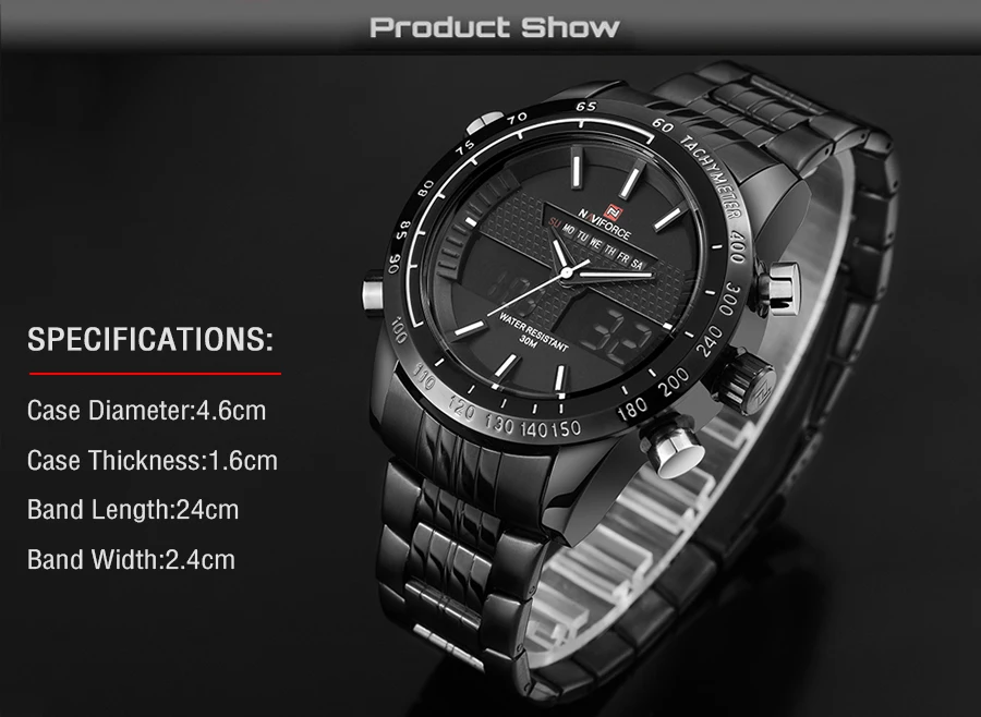 NAVIFORCE NF9024 Stainless Steel Analog Digital LED Watch for men