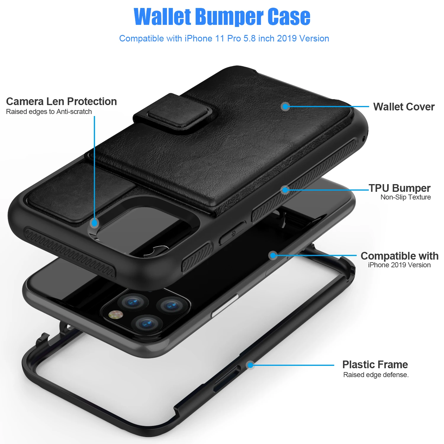 Amazon Hot Products Wallet Leather Carcasa de Telefono para for iPhone 11 Pro Card Slot Phone Case