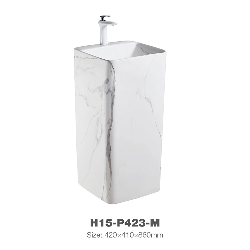 Simple Style Bathroom Pedestal Basin Standing Hand Washing Ceramic Basin H15-P423-M