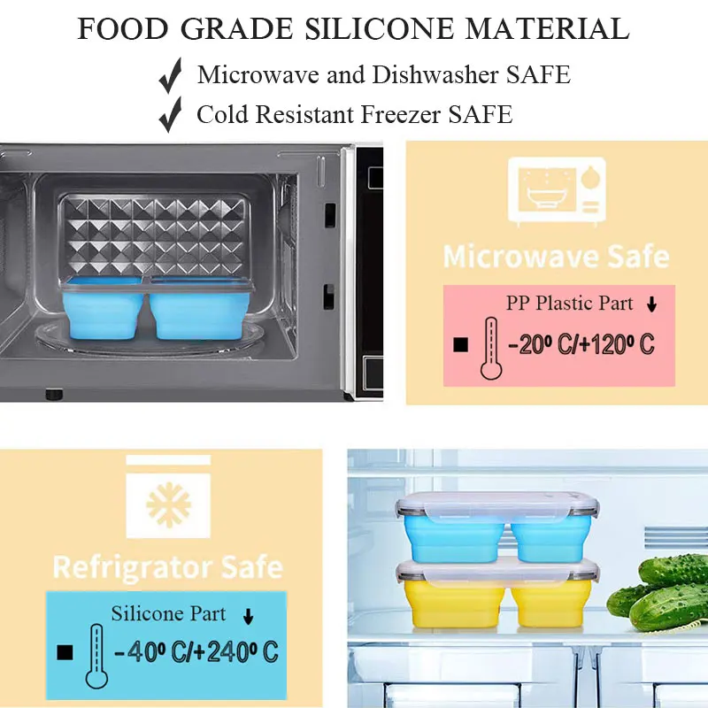 Microwave Food Storage Container Portable Foldable Collapsible Silicone ...