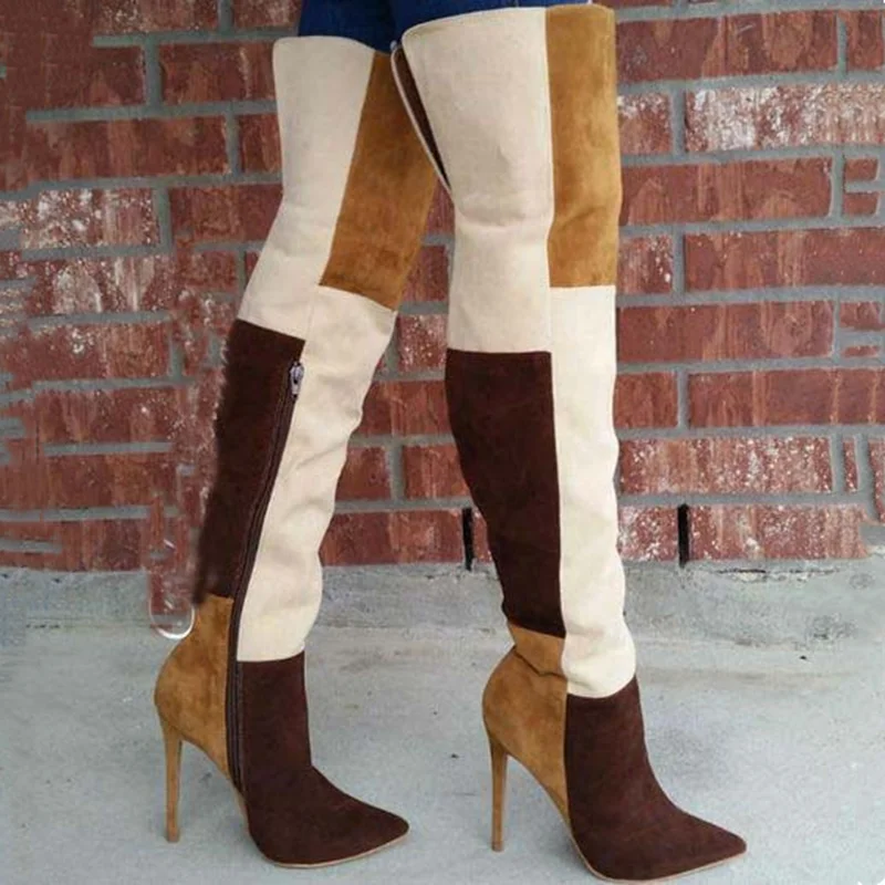 color block thigh high boots