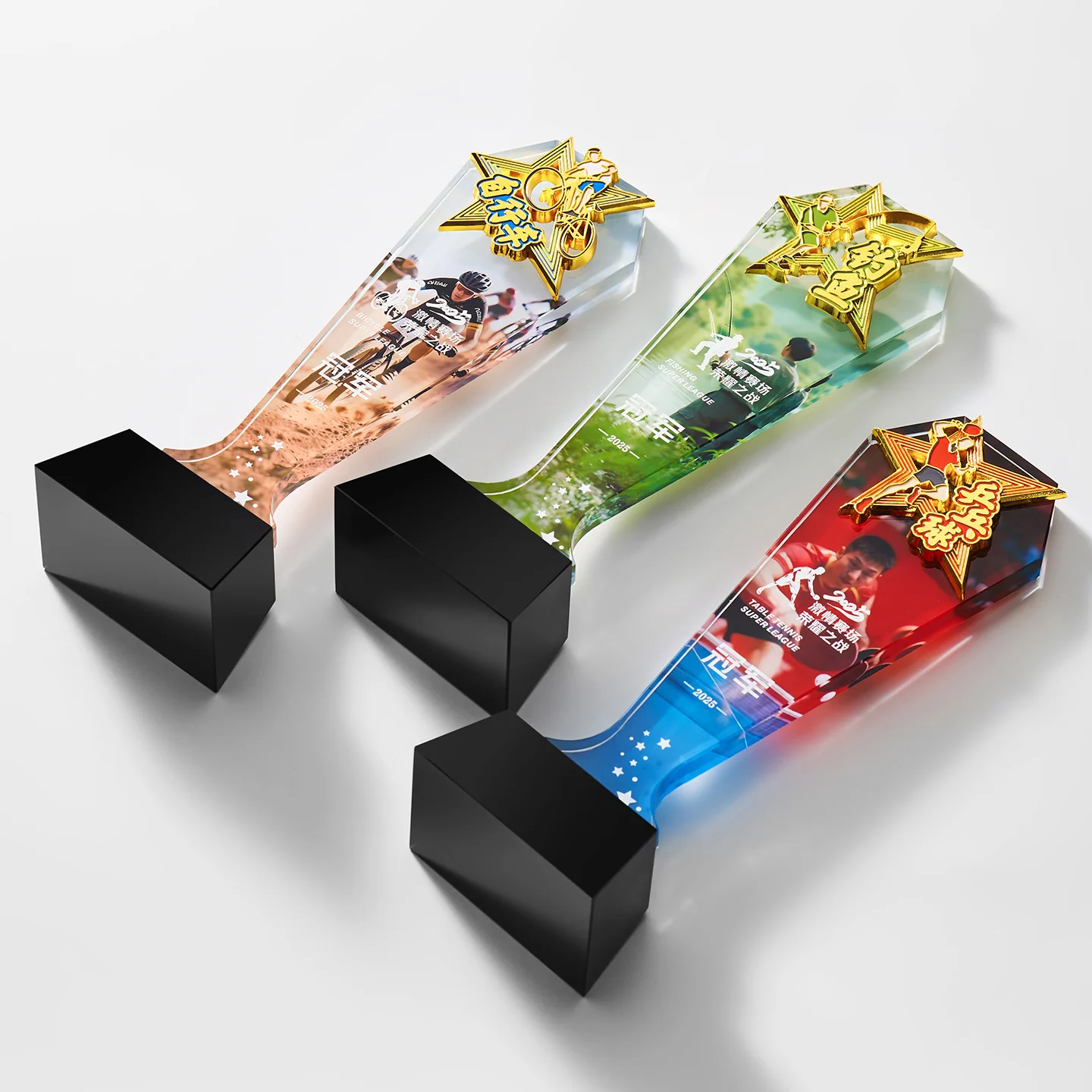 product sports champion hexagon crystal trophy modern design for basketball and badminton for graduation occasions wdy 0419-7