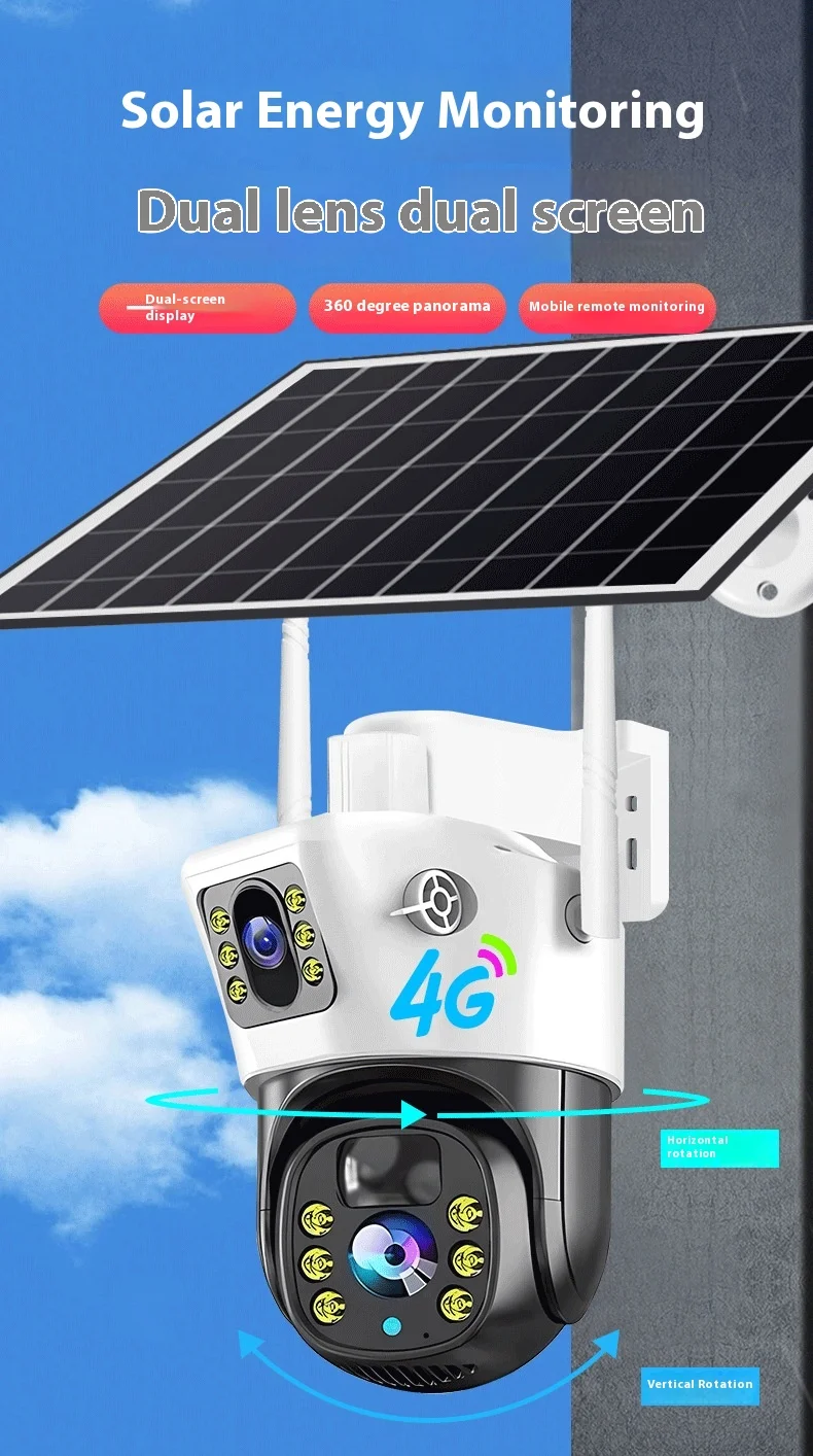 V380Pro Outdoor Strong Solar Original PTZ Waterproof Monitor 360Full Color Night Vision 4G Dural Lens Anti-Theft Security Camera