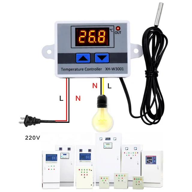 XH-W3001 Controlador digital de temperatura 10A 12V 24V 220V Controlador t/érmico de calidad Termostato de termopar con pantalla LCD # 2 240v
