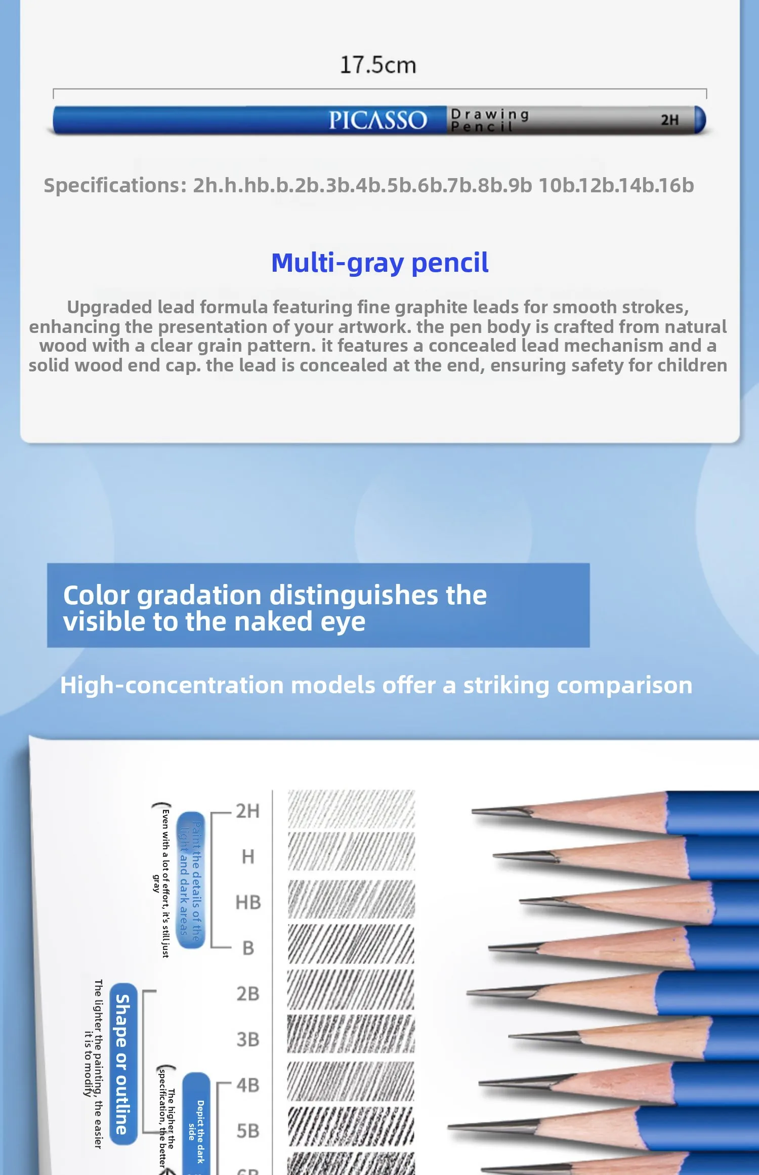 7b Drawing 2H/H/B/2B/3B/4B/5B/6B/7B/8B/9B/10B/12B/14B/16B Soft Hard Medium extra ...