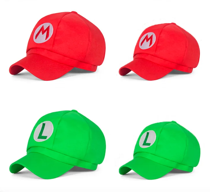 
Excellent Quality Anime Cosplay Super Mario Bros Carnival Party Hats Red Green Mario Children funny hats 