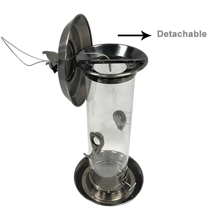 Antique Bird Feeder 4 Feeding Ports Detachable Metal Chrome Plating