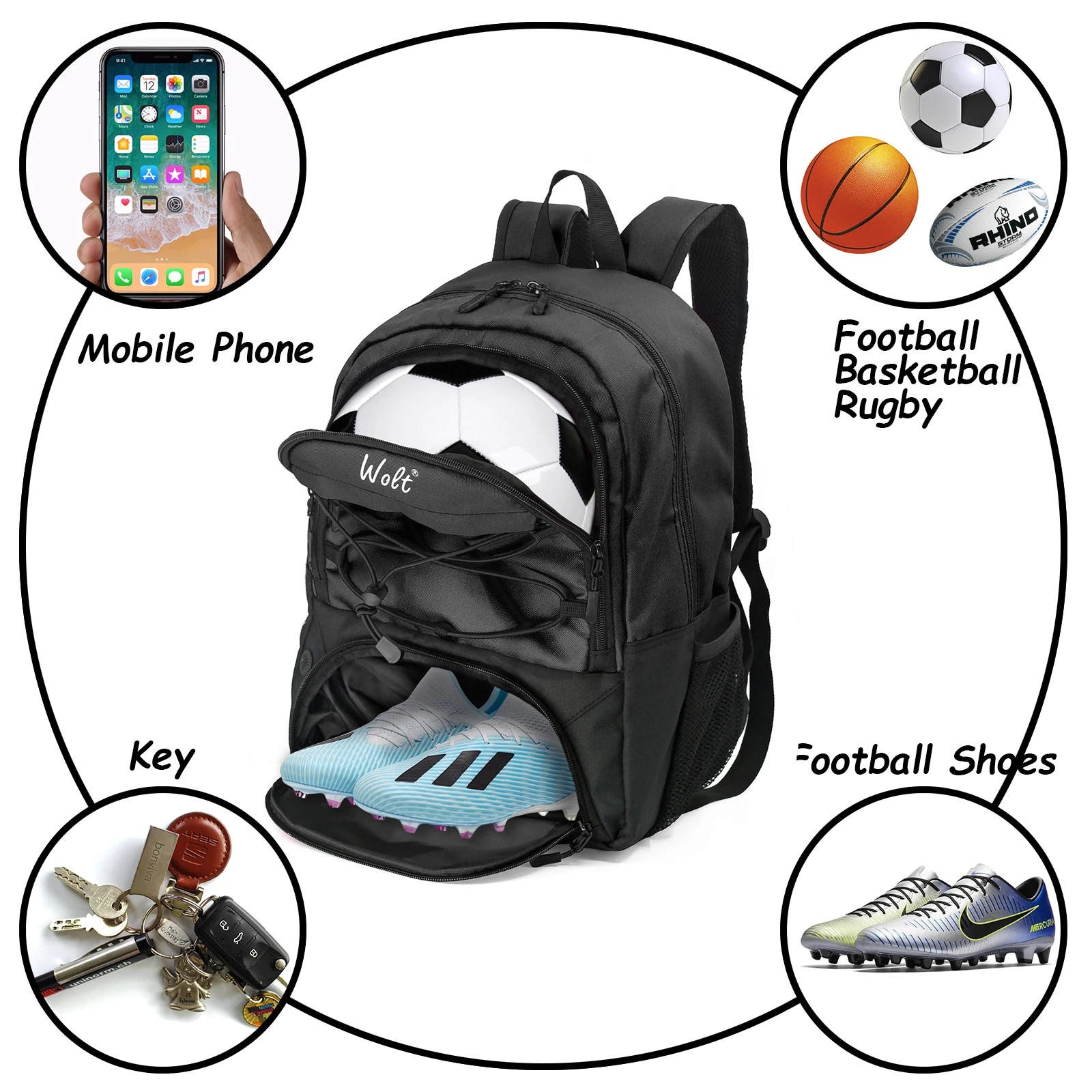 Youth Soccer Bag Football Backpack For Basketball Volleyball Football Sports Includes Shoe