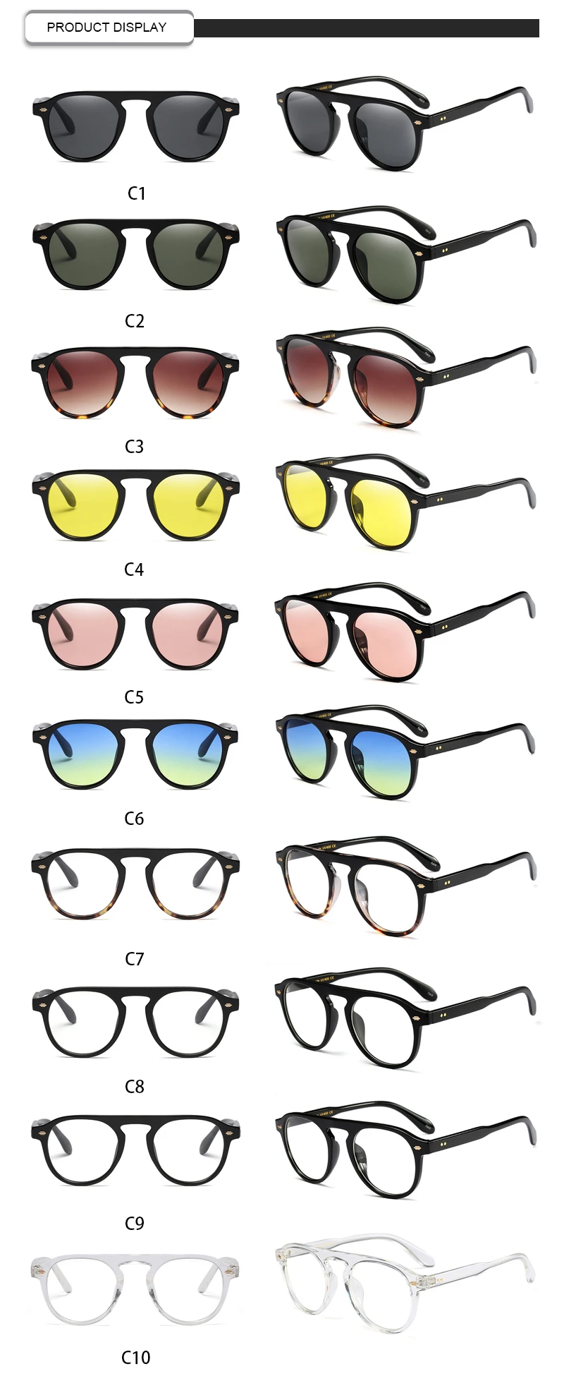 New Fashion Rice Nail Custom Logo Multi-color Men Women Round Sunglasses