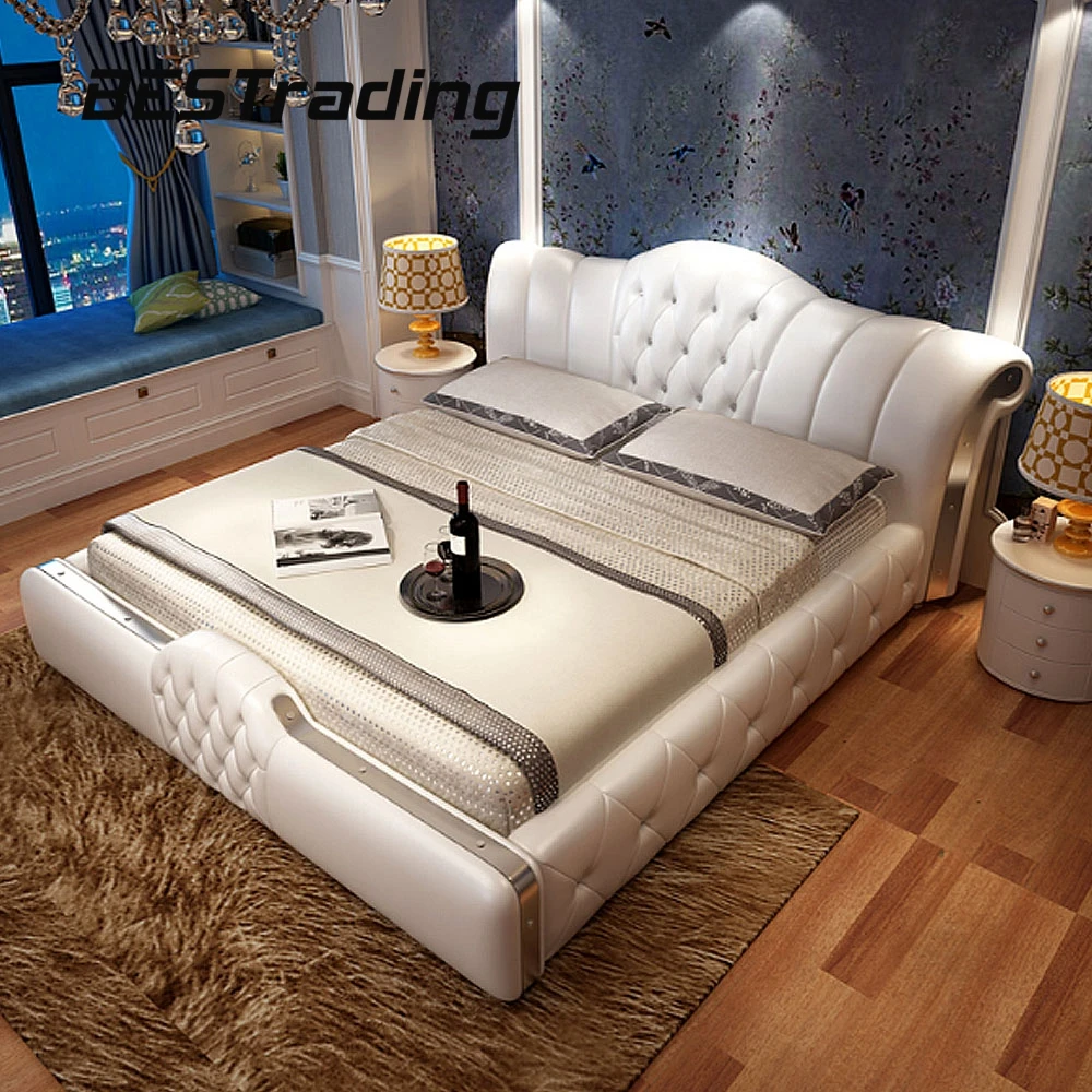 New Design Genuine Leather Double Bed Luxury King Size Bedroom Sets