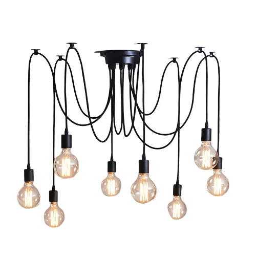 Wholesale Mult-head LED Hanging Lights Modern E26 E27 Lamp Holder Black Silicone Filament Bulb Industrial Pendant Light