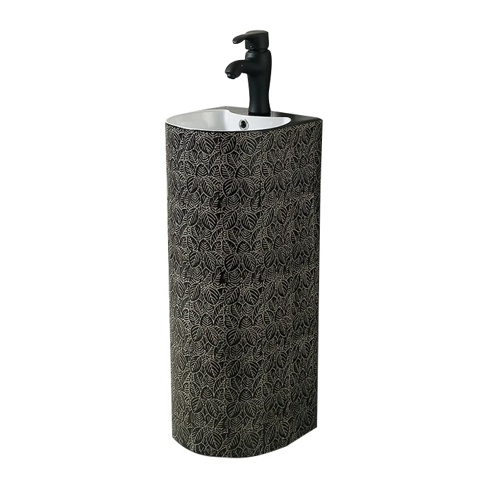 Leaf Texture Bathroom Sanitary Ware Ceramic Pedestal Hand Washing Basin H12F1-CMBKW