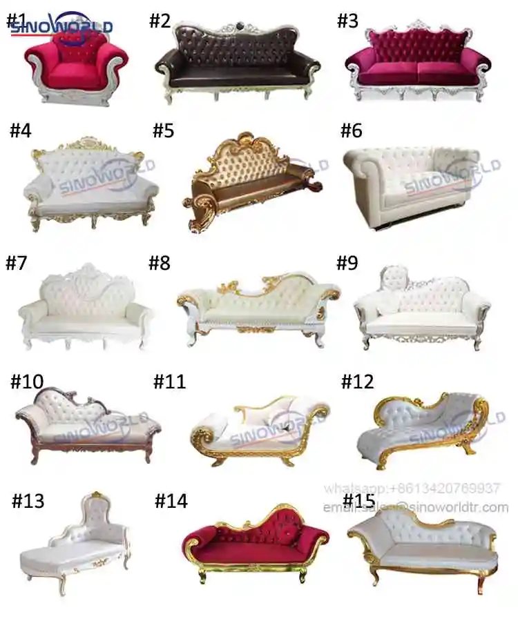 Foshan wood white royal hotel mariage event wedding chaise sofa