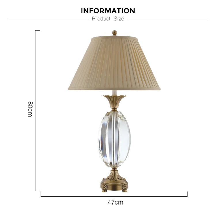 Top Quality American Style Solid Brass Clear K9 Crystal Table Lamps Luxury For Living Room